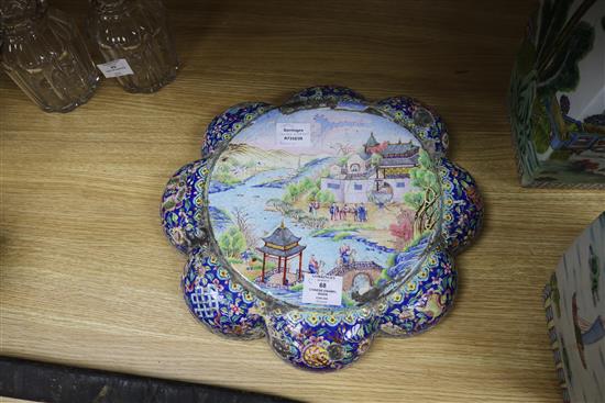An 18th century Chinese enamel basin diameter 39cm